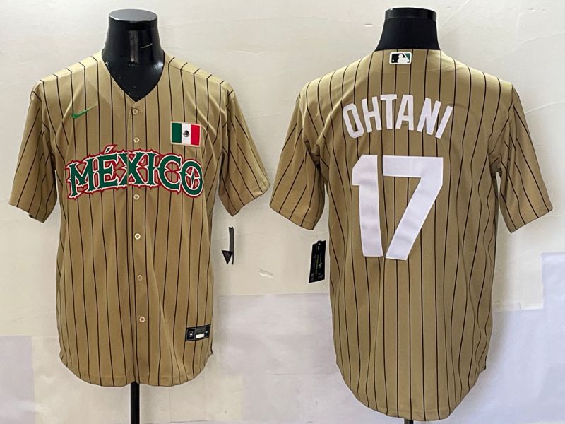 Men Los Angeles Dodgers #17 Ohtani Brown Stripe Mexico Joint Name 2025 Nike MLB Jersey style 48->los angeles dodgers->MLB Jersey